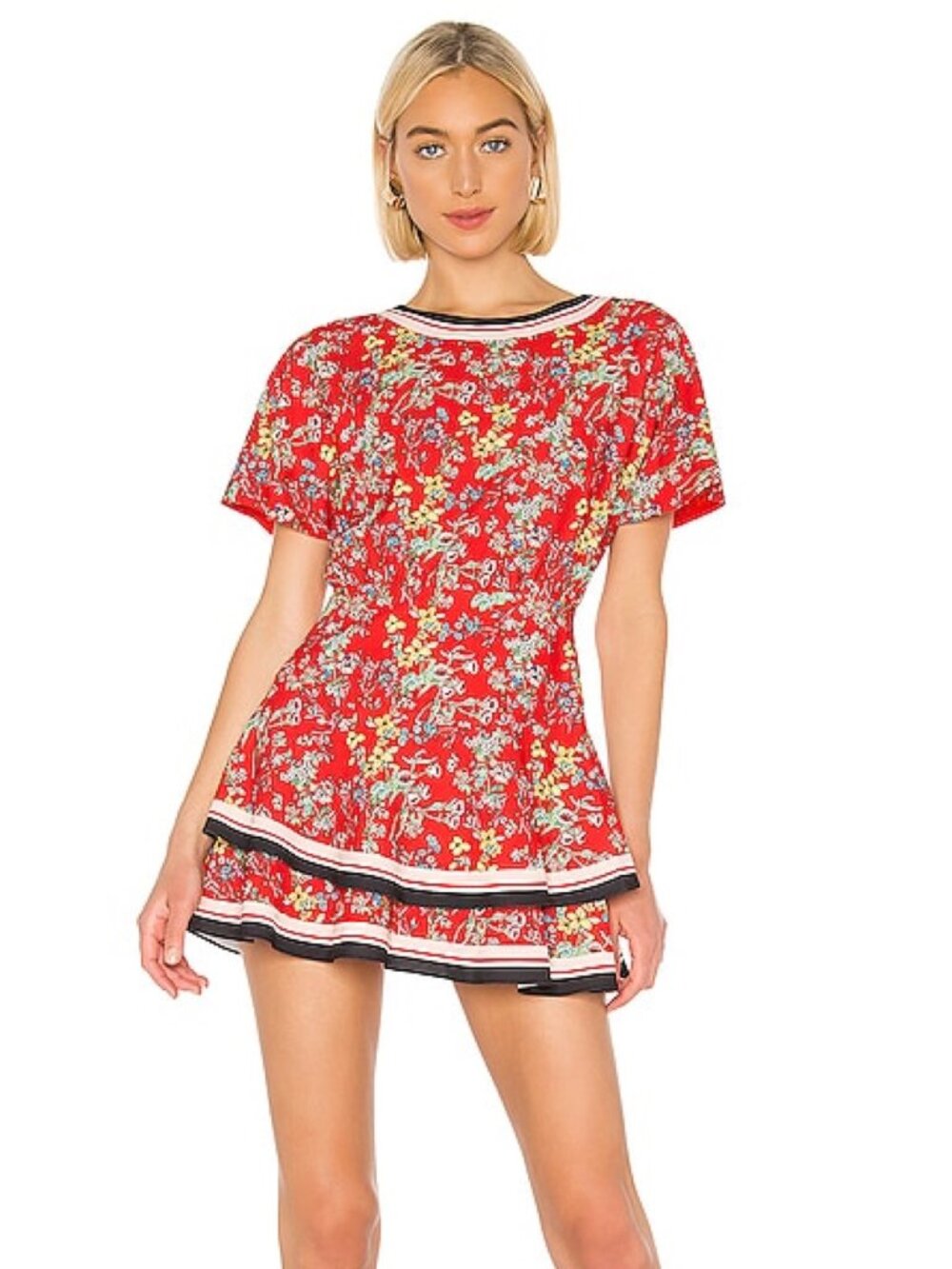 Alice & Olivia Palmira Ruffle Fit & Flare Mini Dress in Freesia Blossom